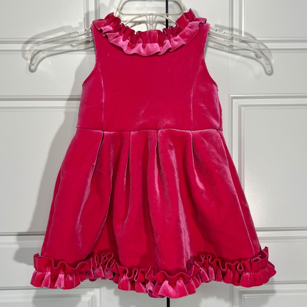 Osh Kosh Genuine Kids 2T Pink Velvet Dress Ruffle Collar‎ Pleated Party Holiday